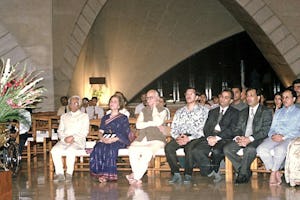 India’s Home Minister, Mr. L. K. Advani (third from left), and other guests listen to a choir service at the Baha’i House of Worship in New Delhi commemorating the Indian Army’s “Haifa Day” on 23 September 2000.
