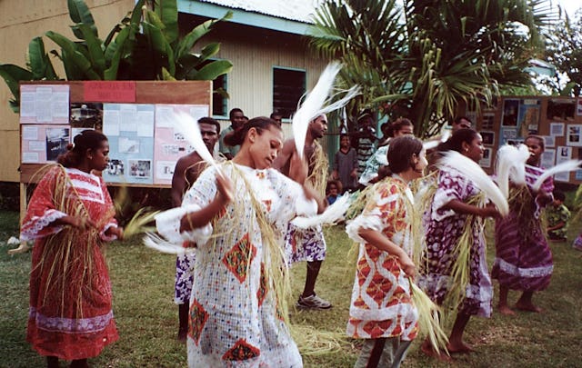 Baha'i youth from Erakor village dancing at the fifth annual celebration of Bertha Dobbins Day, Port Vila, Vanuatu.