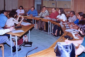 Participants at a workshop at the Colloquium on Science, Religion and Development exploring the relationship between values and economic activity.