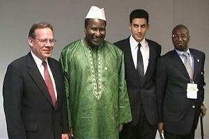 President Alpha Oumar Konare of Mali, UNOPS Executive Director Reinhart Helmke, GTO President Neysan Rassekh, and H.E. Ambassador Diarra of Mali attend a UNOPS roundtable at the State of the World Forum in New York.