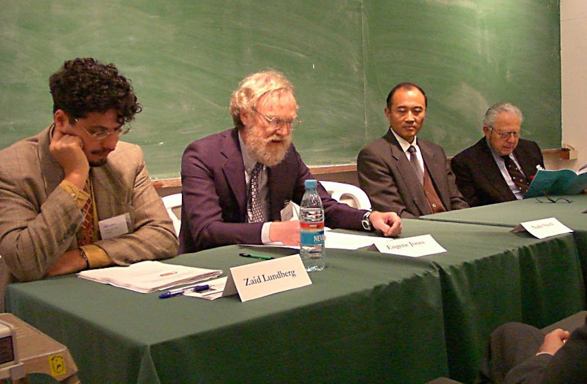 The conference on modern religions held on 17-21 December 2000 at the Hebrew University in Jerusalem featured a panel discussion on the doctrines, theology and ethics of the Babi and Baha'i Faiths. (Left to right: Mr. Zaid Lundberg, Dr. Eugene Jones, Prof. Cai Degui, Prof. R. Werblowsky)