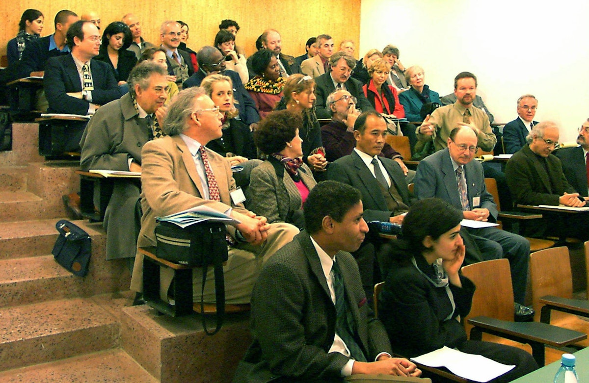 Participants in a session on "Contemporary Meeting of Ultimate Differences" at the conference on modern religions held at the Hebrew University in Jerusalem on 17-21 December 2000.