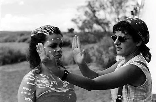 Mojgan Khadem, writer and director of the film "Serenades," on set with actress Alice Haines, who plays the central character, Jila.