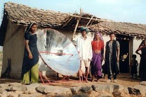 On 5 June 2002, the Barli Development Institute Rural Women handed over to five tribal families in the village of Temla, Madhya Pradesh, India, an SK14 parabolic solar cooker.| The cooker is one of 50 sponsored by school children in Austria. Manufactured by the Institute manager Mr. James McGilligan with the support of Mr. Deepak Gardhia of Valsad, the cooker uses low cost materials and basic technical knowledge, making it suitable for village use.