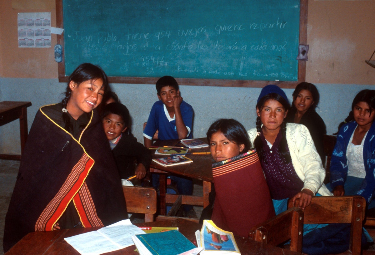 Students in the fifth grade at the Puka Puka village school. The teacher is paid for by the community itself, through various fund-raising projects, most of which have been organized by the Bahá’í community of Puka Puka.
