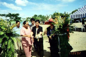 More than 300 people attended the official inauguration of the new Baha’i radio station on 26 November 2002 in the Philippines.| At a ribbon cutting ceremony, shown left to right are: Edilberto Tamis, a member of the National Spiritual Assembly of the Baha’is of the Philippines; Gloria Santiago, chairwoman of the local Bulac barangay; Antonio Toledo, chairman of the Dawnbreakers Foundation and a member of the National Spiritual Assembly; Zenaida Ramirez, a member of the International Teaching Center at the Baha’i World Center; and Sheila Ruita-Manayaga, a member of the National Spiritual Assembly.
