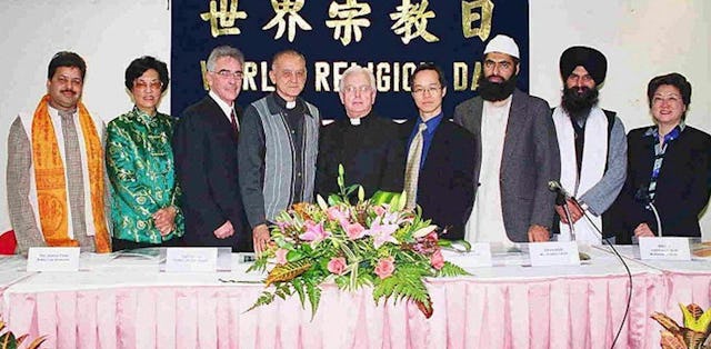 Representatives of Hong Kong religious communities at the World Religion Day celebration organized by the local Baha'i community.