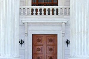 The entrance to the Seat of the Universal House of Justice, the home of the Baha'i Faith's international governing body, which will be elected this month by postal ballot by electors in 178 countries.