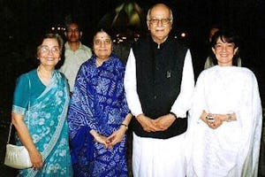 India's Deputy Prime Minister, Mr. Lal Krishna Advani and Mrs. Advani with (at left) Counsellor Zena Sorabjee and (far right) Ms. Naznene Rowhani, at the Baha'i House of Worship, New Delhi, India.