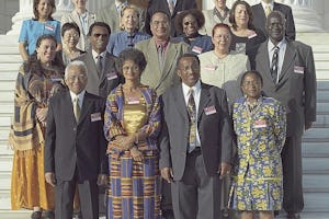 Nineteen tellers assembled at the Baha'i World Centre on Mount Carmel on 29 April 2003 to tally the votes in the election for the Universal House of Justice. The ballots were posted by members of the world's 178 National Spiritual Assemblies.| The tellers came from Africa (Ethiopia, Ghana, Kenya, South Africa), the Americas (Bahamas, Canada, Colombia, United States), Europe (Austria, Greece, Hungary, Turkey, United Kingdom), Asia (two from India, Japan); Australia and Oceania (Australia, Papua New Guinea, Marshall Islands).