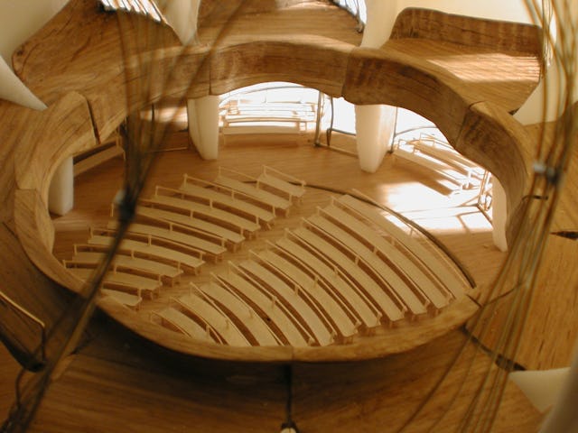 Inside a model of the Temple of Light.