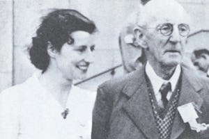 Una Townshend (later Dean) and her father, George Townshend, in Stockholm, 1953. (Photo courtesy of George Ronald, Publishers)