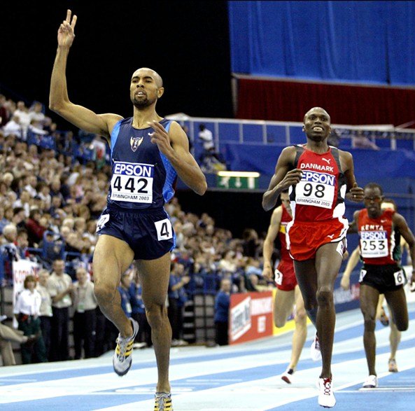 David Krummenacker wins the 800-meter indoor title, beating world record holder Wilson Kipketer in March 2003. (Photo: Mark Shearman)