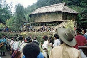 Welcome ceremony outside the new Baha'i Center in Kiniving.