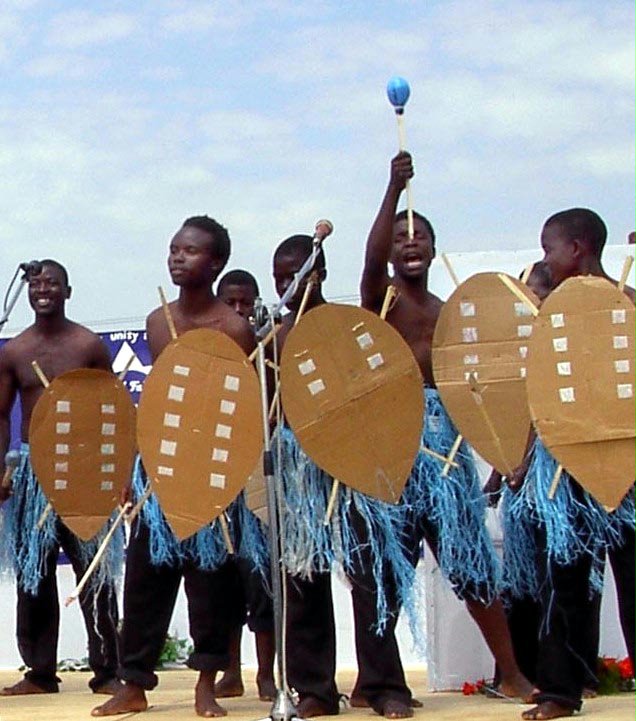 The group BABY (Blantyre Active Baha'i Youth) performs at the Malawian Baha'i community's 50th jubilee celebration.