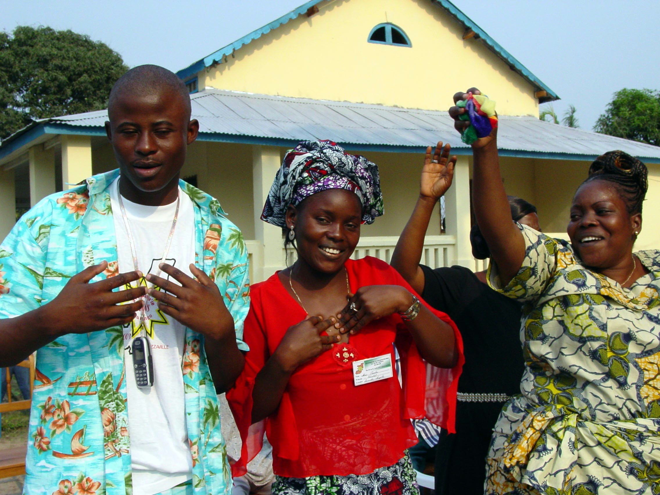 Celebrating in dance -- Congolese Baha'is.