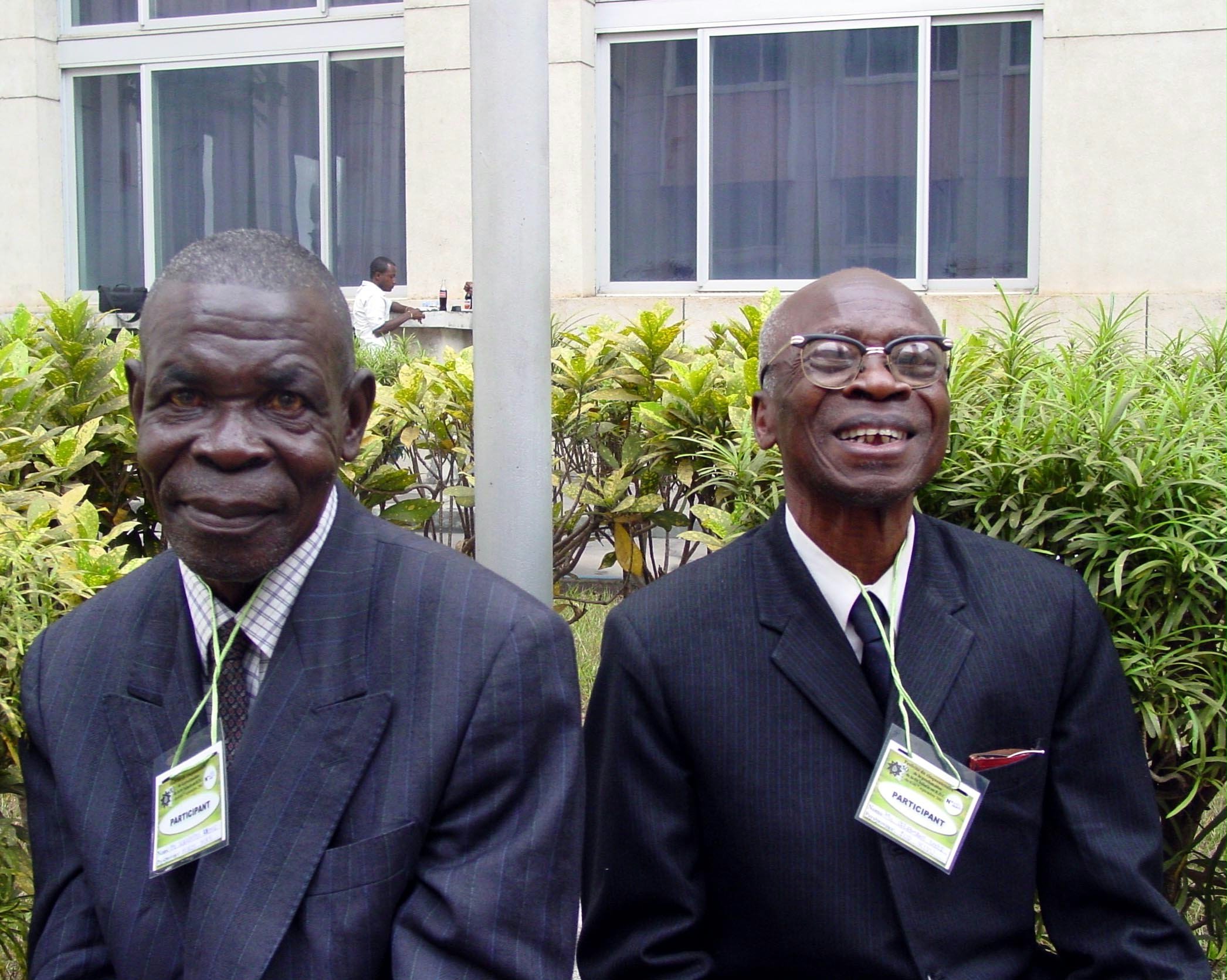 Two of the first Baha'is in the Democratic Republic of the Congo, Remy Kalonji, 83 (left), and Louis Selemani, 81.