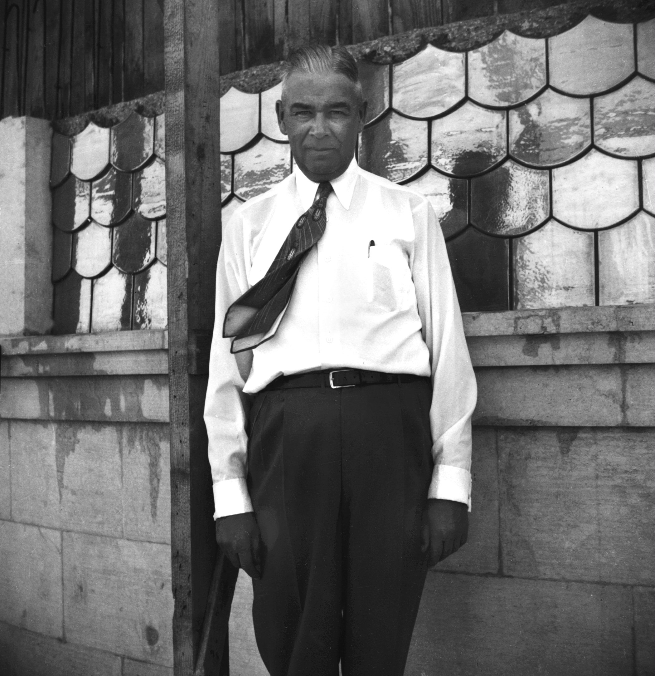 Leroy Ioas when the tiling of the dome was underway, 1953.