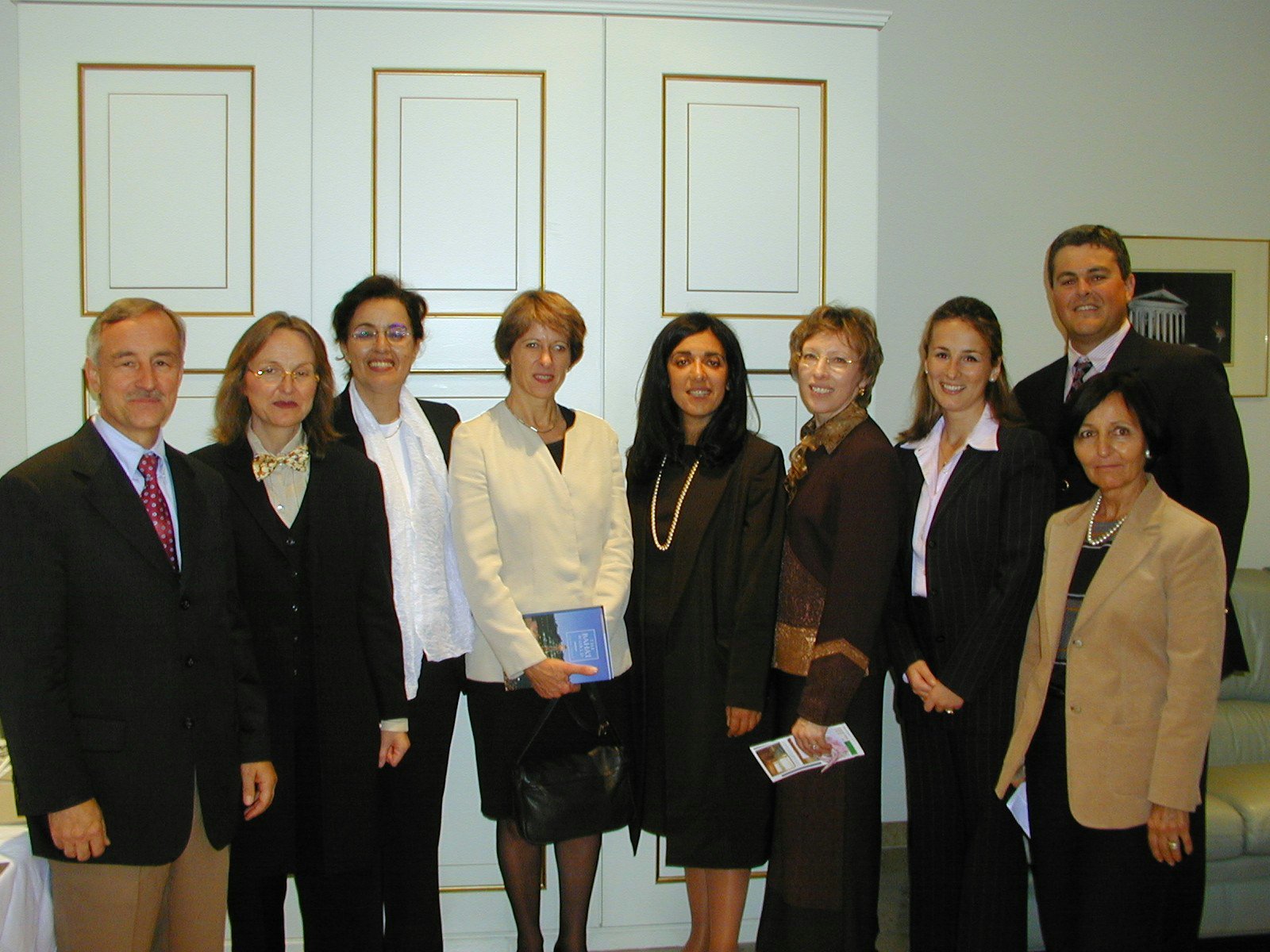Swiss Federal Chancellor Annamarie Huber-Hotz (fourth from left), with eight members of the National Spiritual Assembly of the Baha'is of Switzerland.