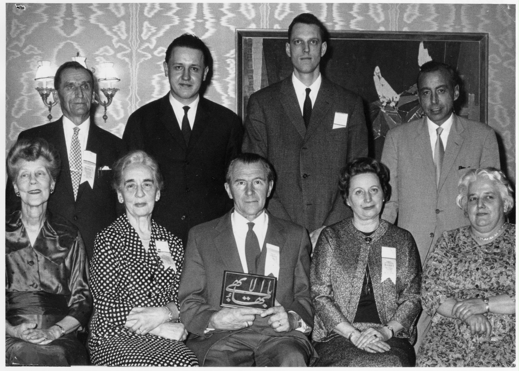 The first National Spiritual Assembly of the Baha'is of Switzerland, 1962. At front (center) is the late Fritz Semle, a stalwart member of the community from 1920.