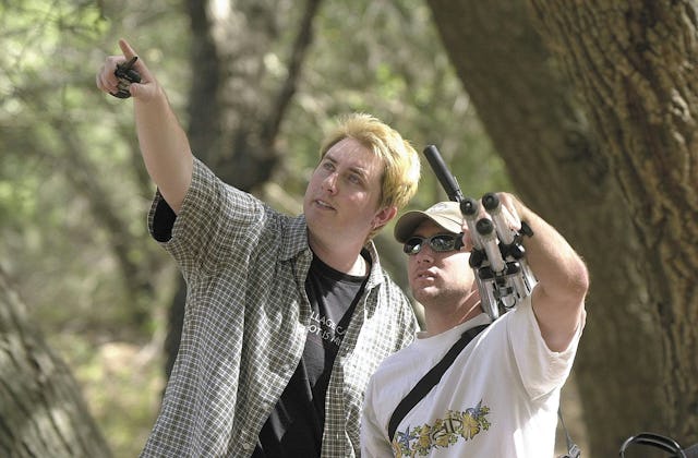 Surveying the location...director Tobin Smith (left) with Dustin Lamendola.