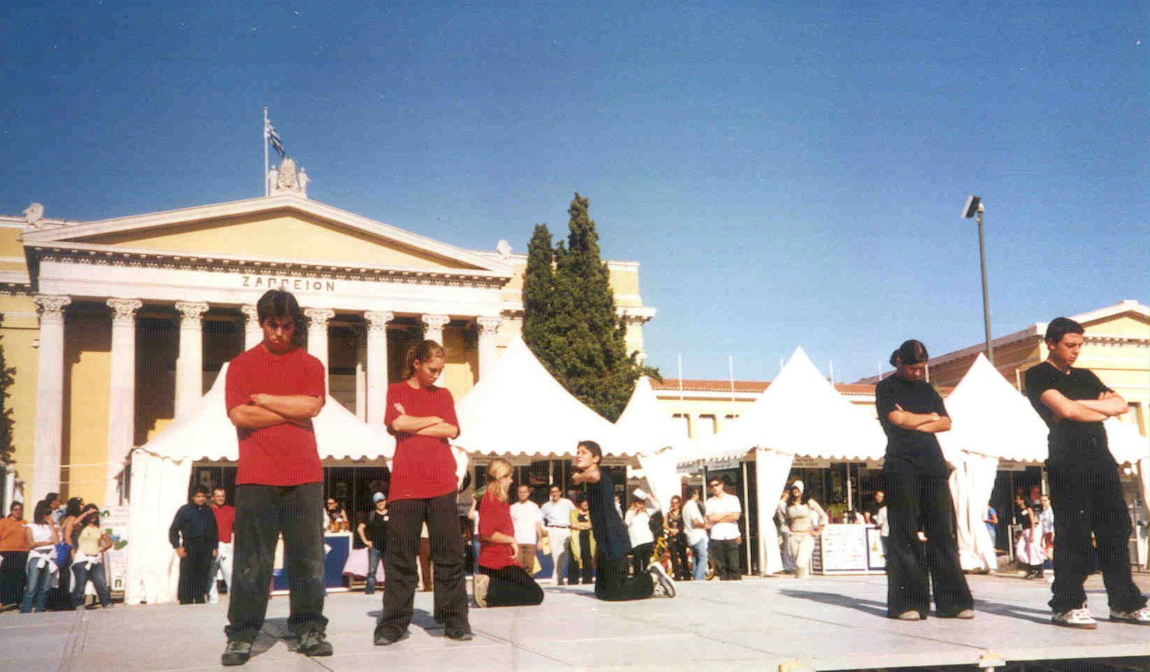 Performance by Flame of Unity outside the historic Zappio (Zappeion).