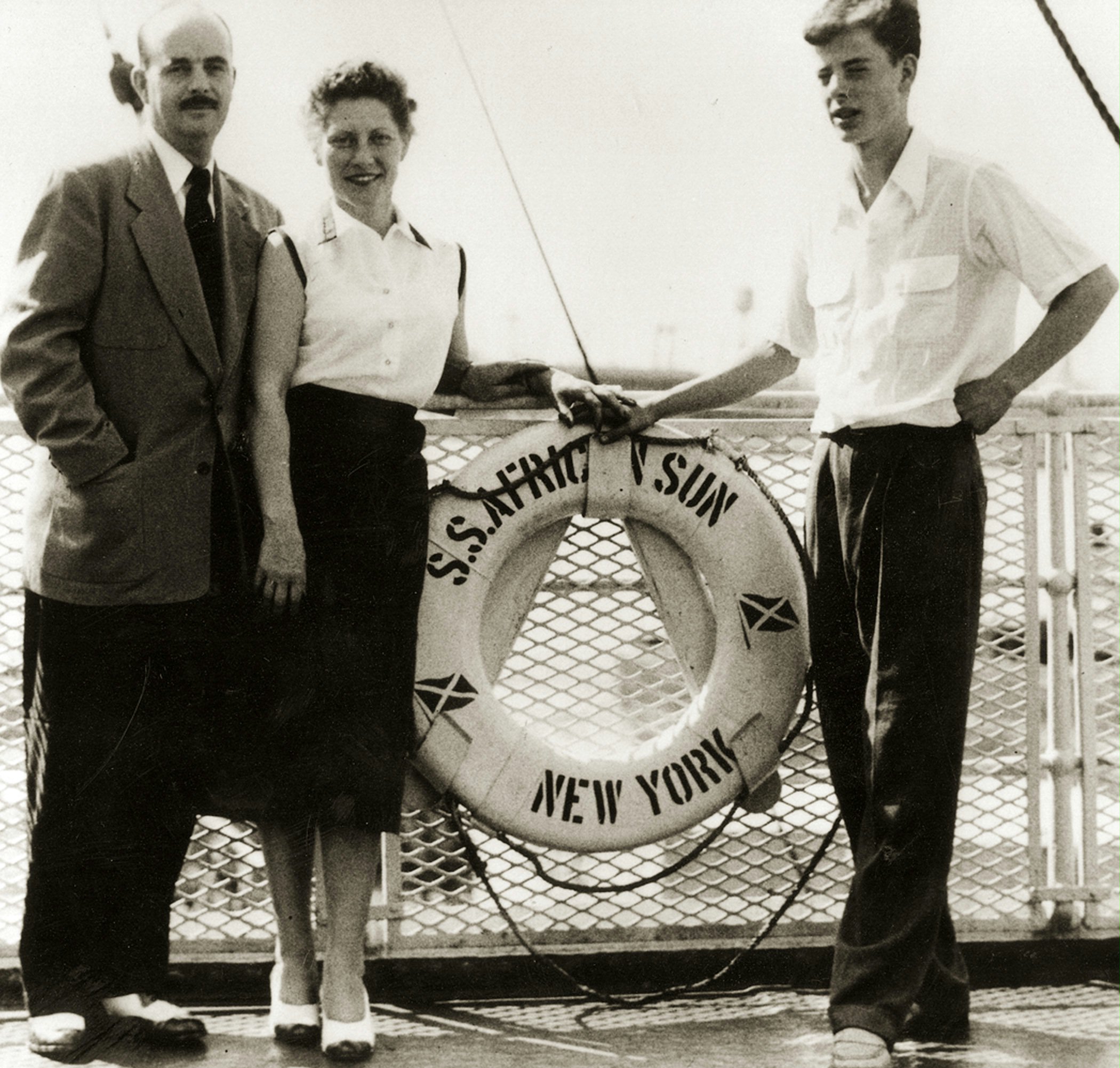 On their way to South Africa...William (Bill) Sears (left), his wife, Marguerite, and son Michael. (Absent from photo is the Sears' other son, Billy).
