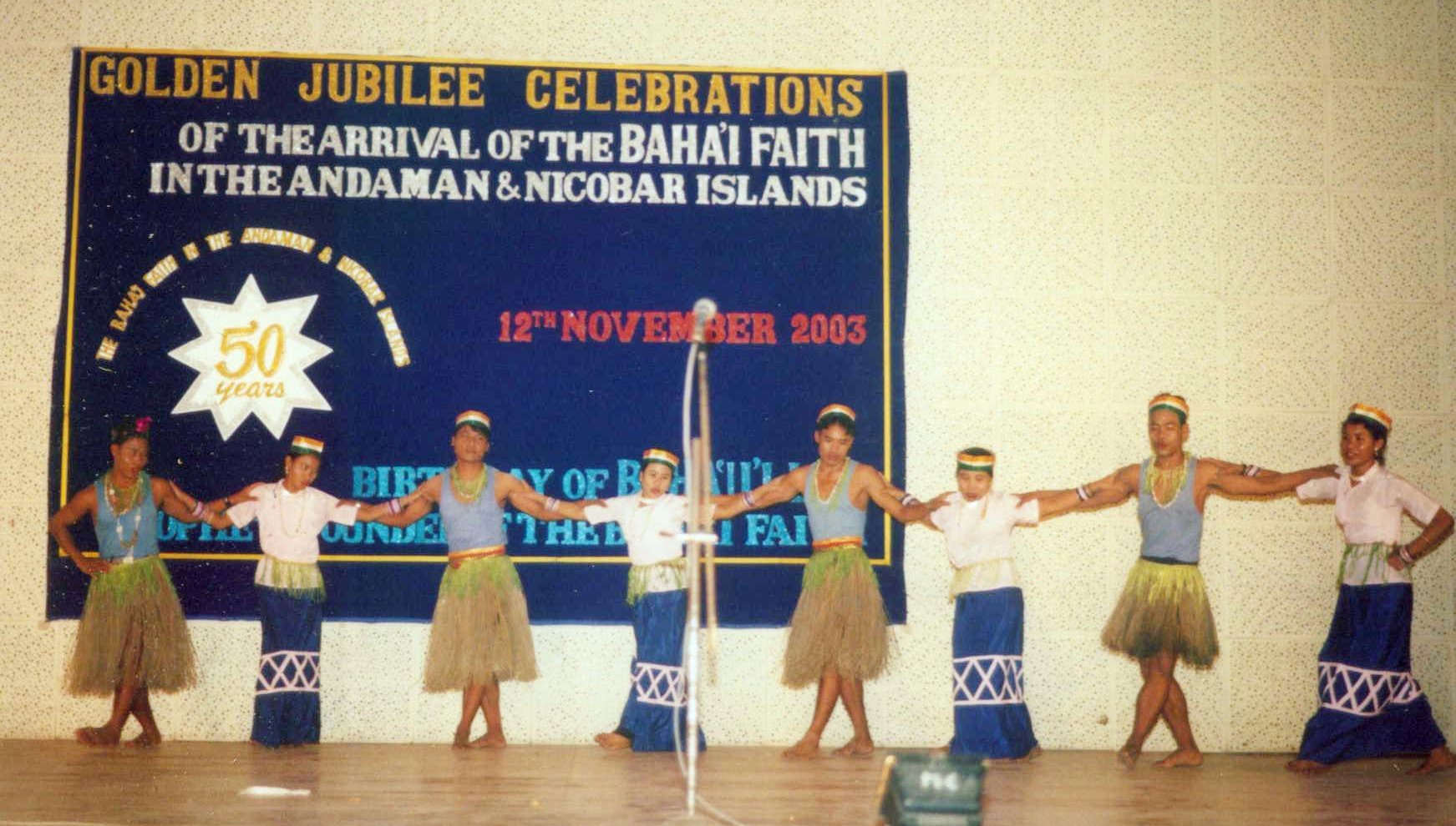 A group from the Nicobar islands performs at the celebrations.