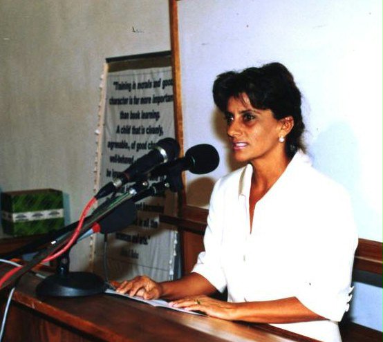 Member of the National Spiritual Assembly, Sarah Rene, addressing the participants.