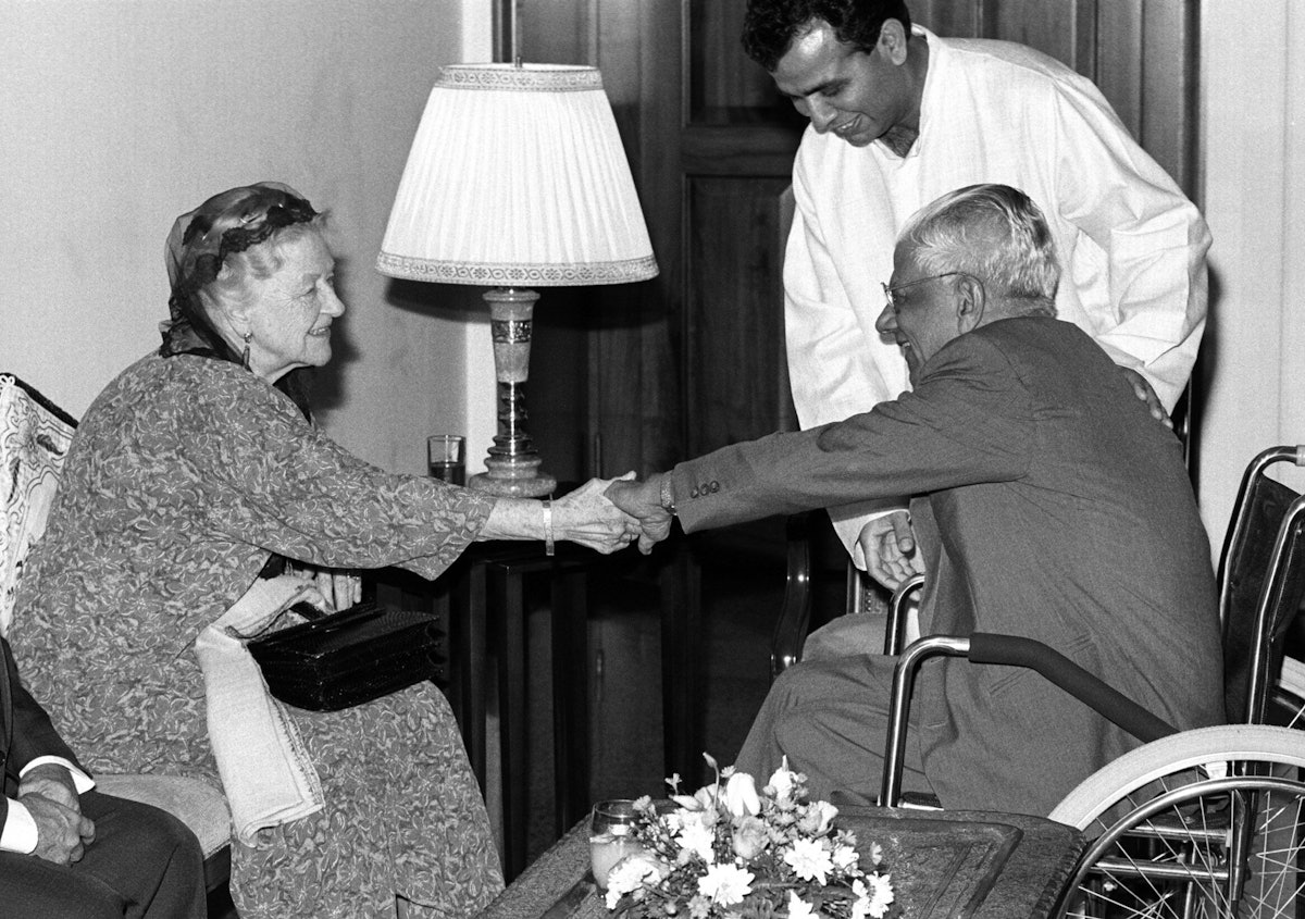 Madame Ruhiyyih Rabbani, a Hand of the Cause and the widow of Shoghi Effendi (left), with Mr. Zarqani, 1994.