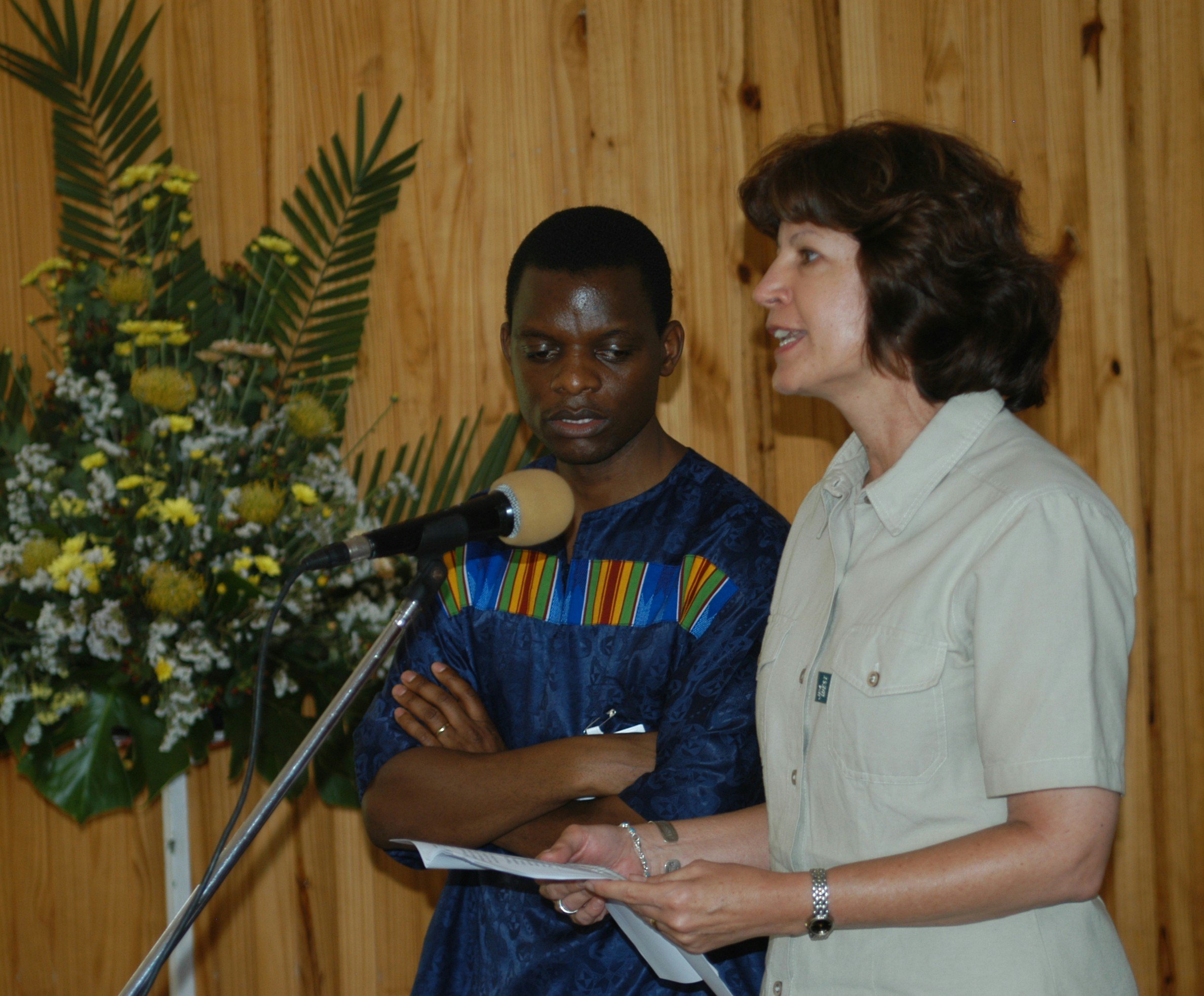 Opening address by Beth Allen (right), pictured with master of ceremonies, Jonah Mungoshi.