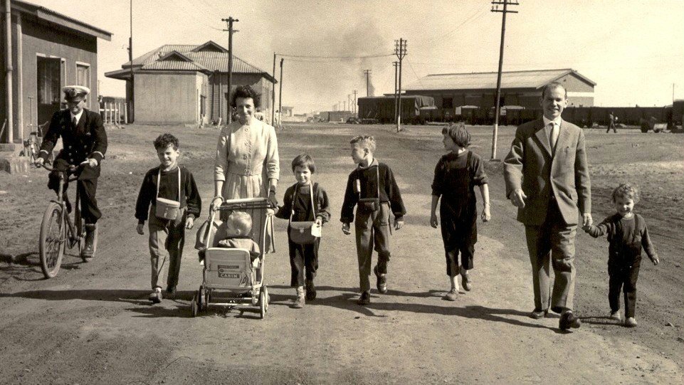Gerda and Martin Aiff with their six children, following their arrival in South West Africa, 1959.