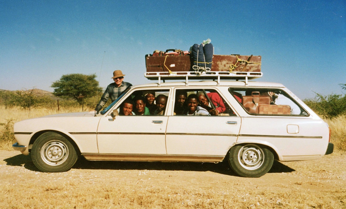 Martin Aiff (left) with some Baha'is, on their way to a deepening seminar from Owambuland to Swakopmund, 1988.