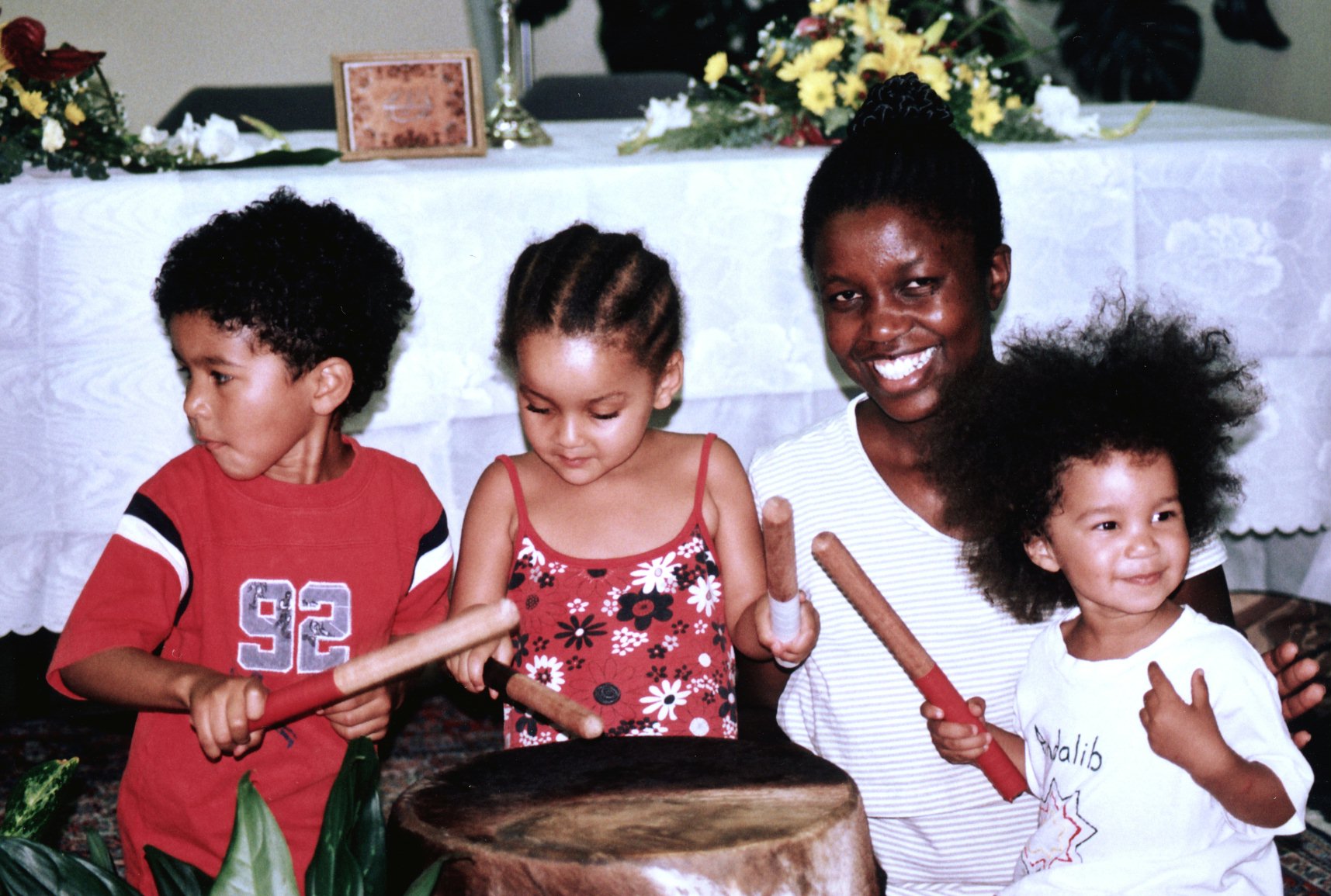Young musicians with Atieno Mboya-Samandari of Kenya at the jubilee.