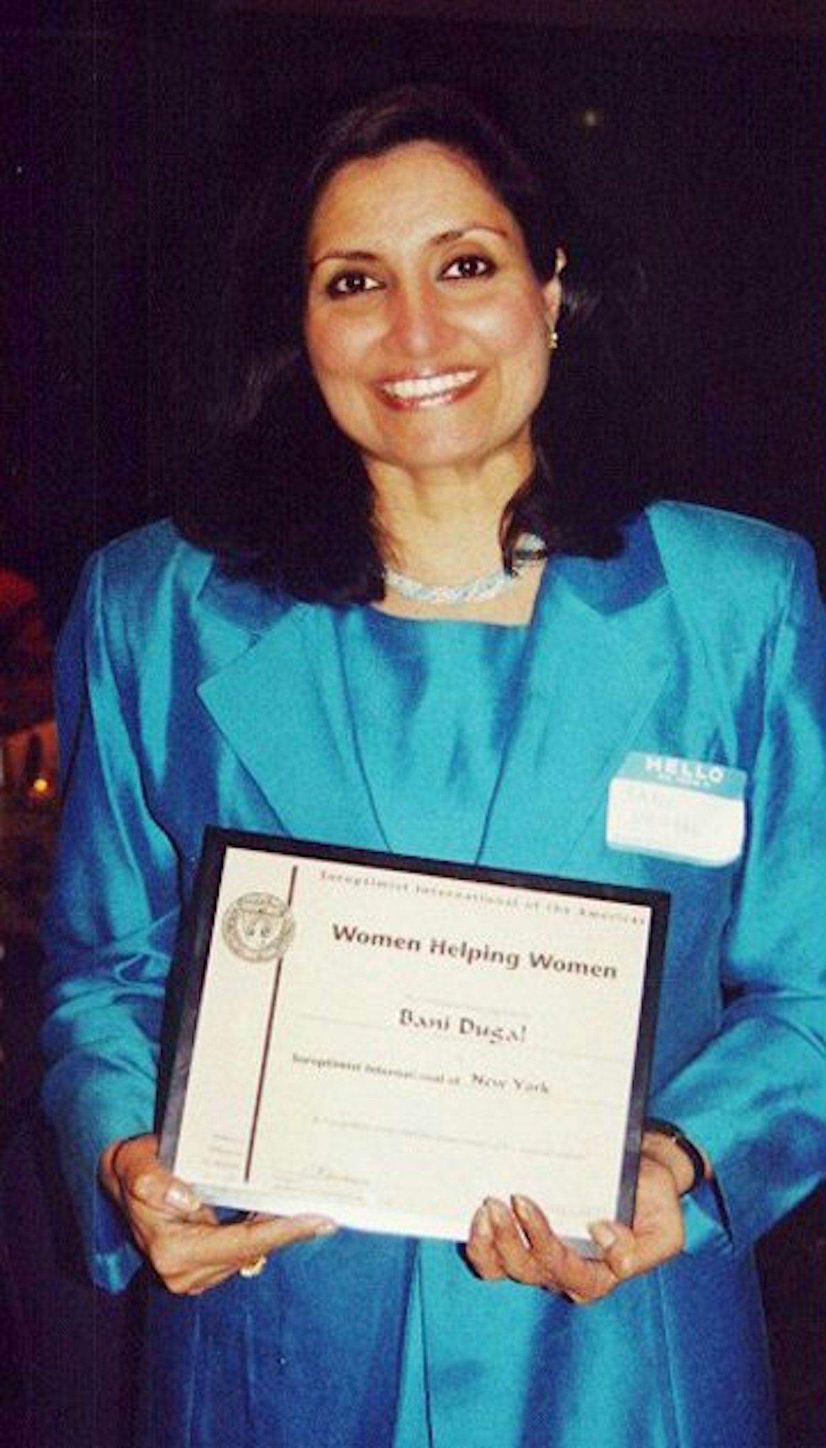 Bani Dugal with her award.