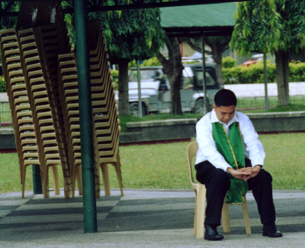 Before a performance...conductor Franco Aquino.