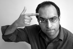 "Think!" gestures comedian Inder Manocha, urging members of his audience to use their brains.