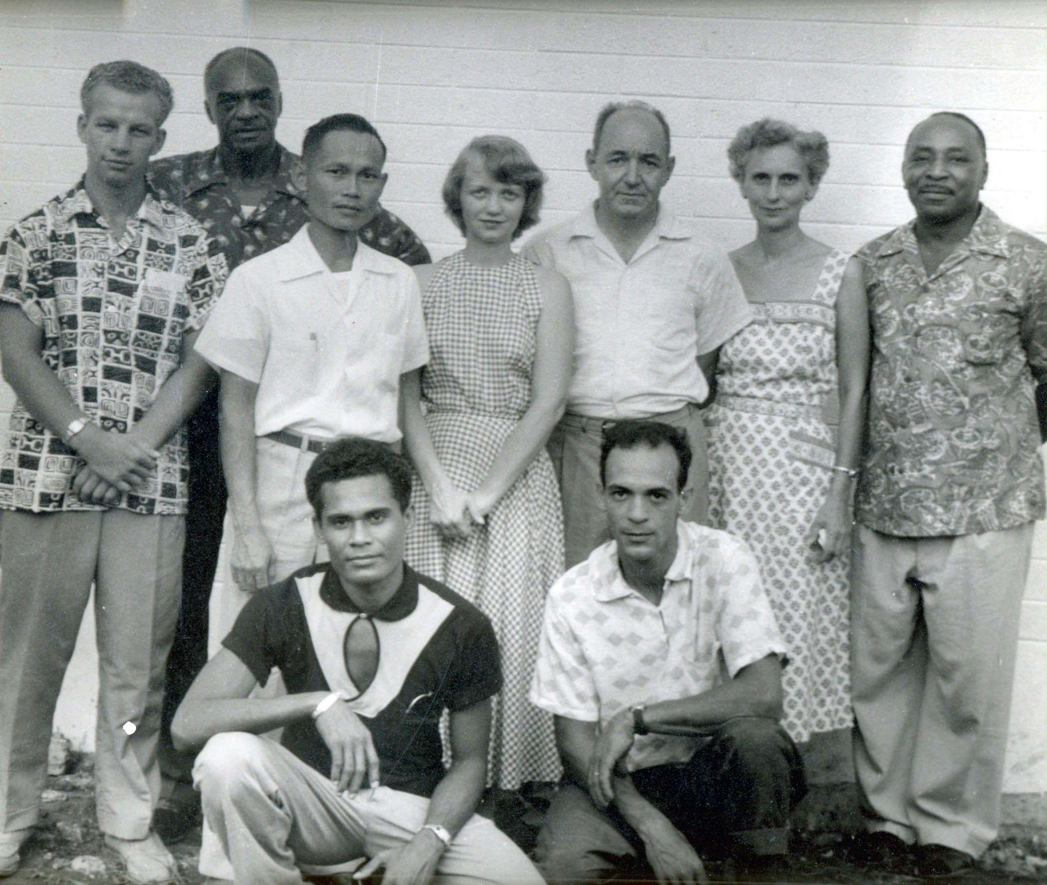 The first Local Spiritual Assembly in the Marianas, 1956. At rear, left, is Robert Powers. At front, left, is Joe Ilengelkei.