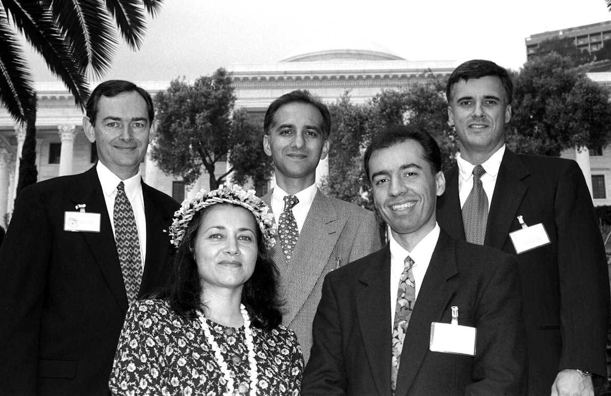 Some members of the National Spiritual Assembly of the Baha'is of the Mariana Islands at the Baha'i World Centre, Haifa, Israel, 1998.