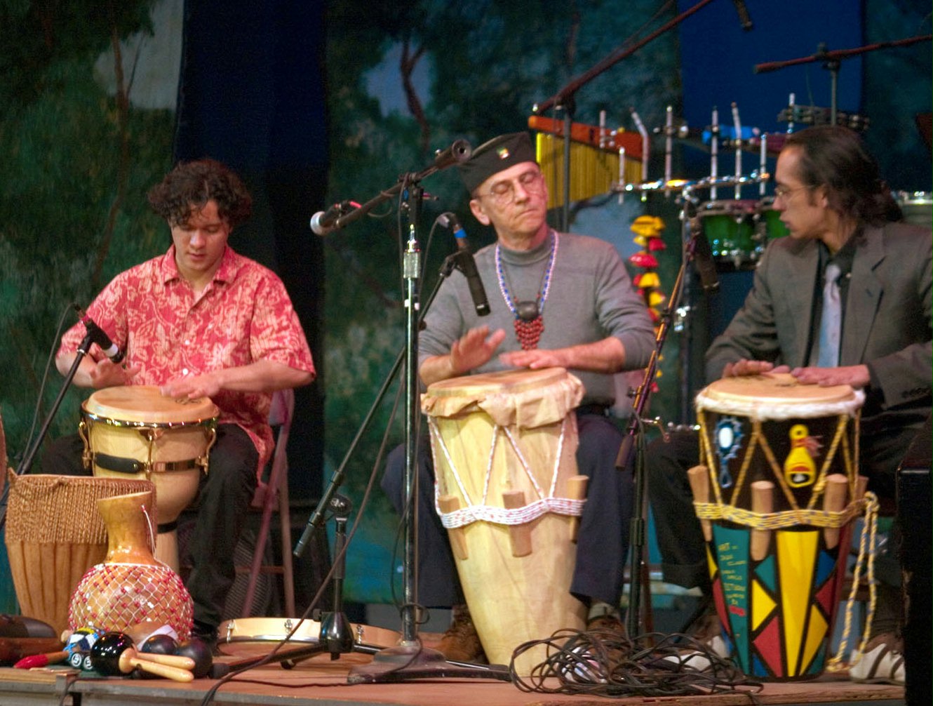 Family of percussionists... (Left to right) Shango, Istvan, and David Dely. Photo by Michael Frank.