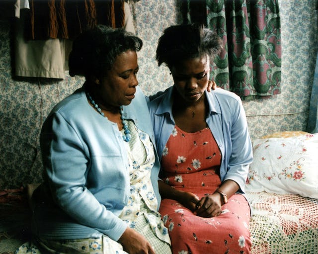 Mama (played by Lillian Dube) comforts Lindiwe (Nthati Moshesh).