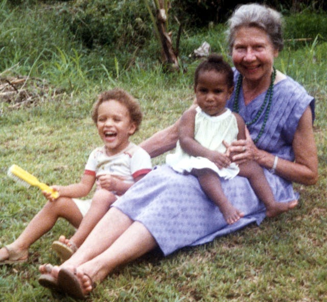 Violet Hoehnke with some young friends in 1986.