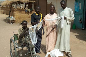 Netmaker Ali Mahamat (third from left) with fishermen from Waltama.