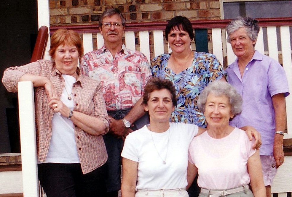 Most of the study circle members at a rare face-to-face meeting: (back row, left to right) Leila Deighton, Sandy Patton, Narelle Kinneally Tolstoff, Frances Avent. (Front row, left to right) Maxien Bradley, Sue Podger.