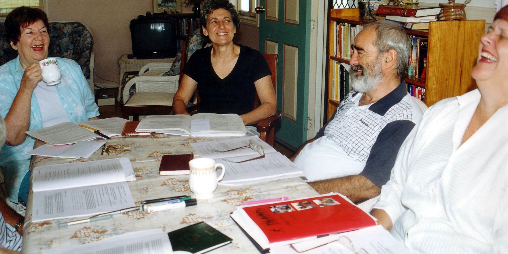Faces ring a bell...some members of the telephone study circle. (Left to right) Leila Deighton, Maxien Bradley, David Podger, Narelle Kinneally Tolstoff.