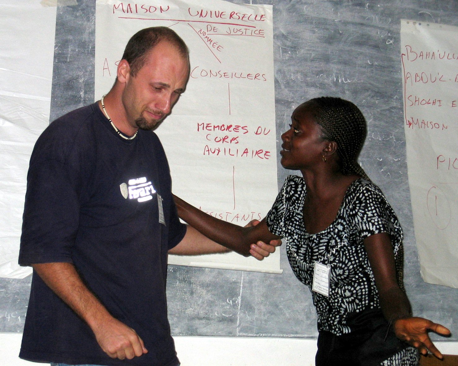 Salematou Kouyate, 21, of Conakry (right), and Sebastien Amodeo, 32, of Canada, in a dramatic performance.