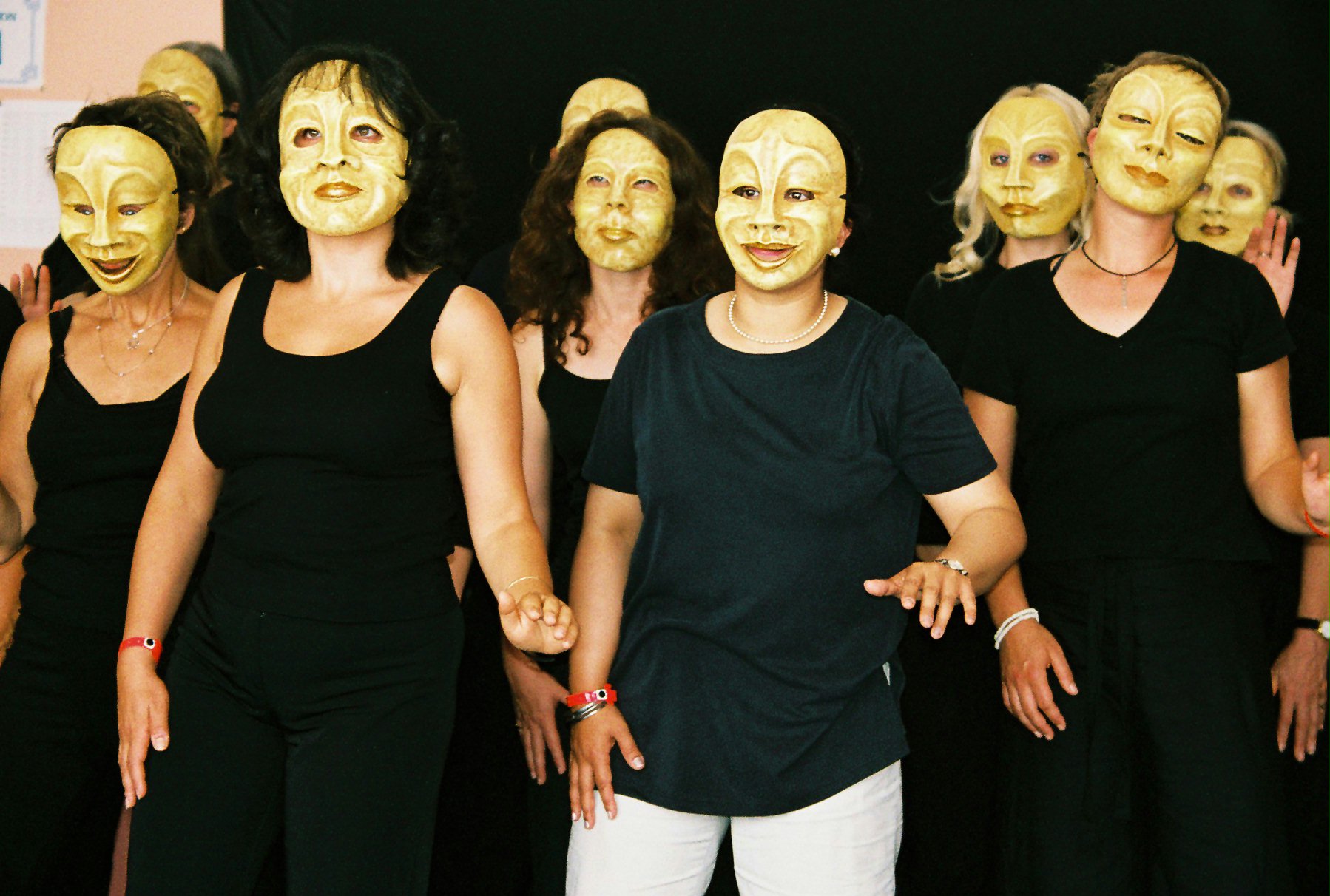 Participants in the workshop "Performing with Masks." Photo by Rob Weinberg.