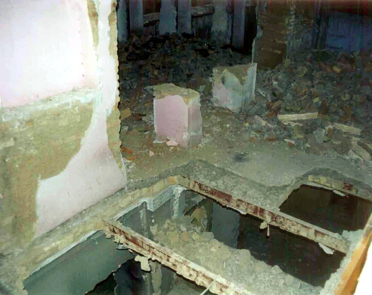 Destruction of a Baha'i holy place...inside the House of Mirza Abbas Nuri (Mirza Buzurg), Tehran, June 2004.