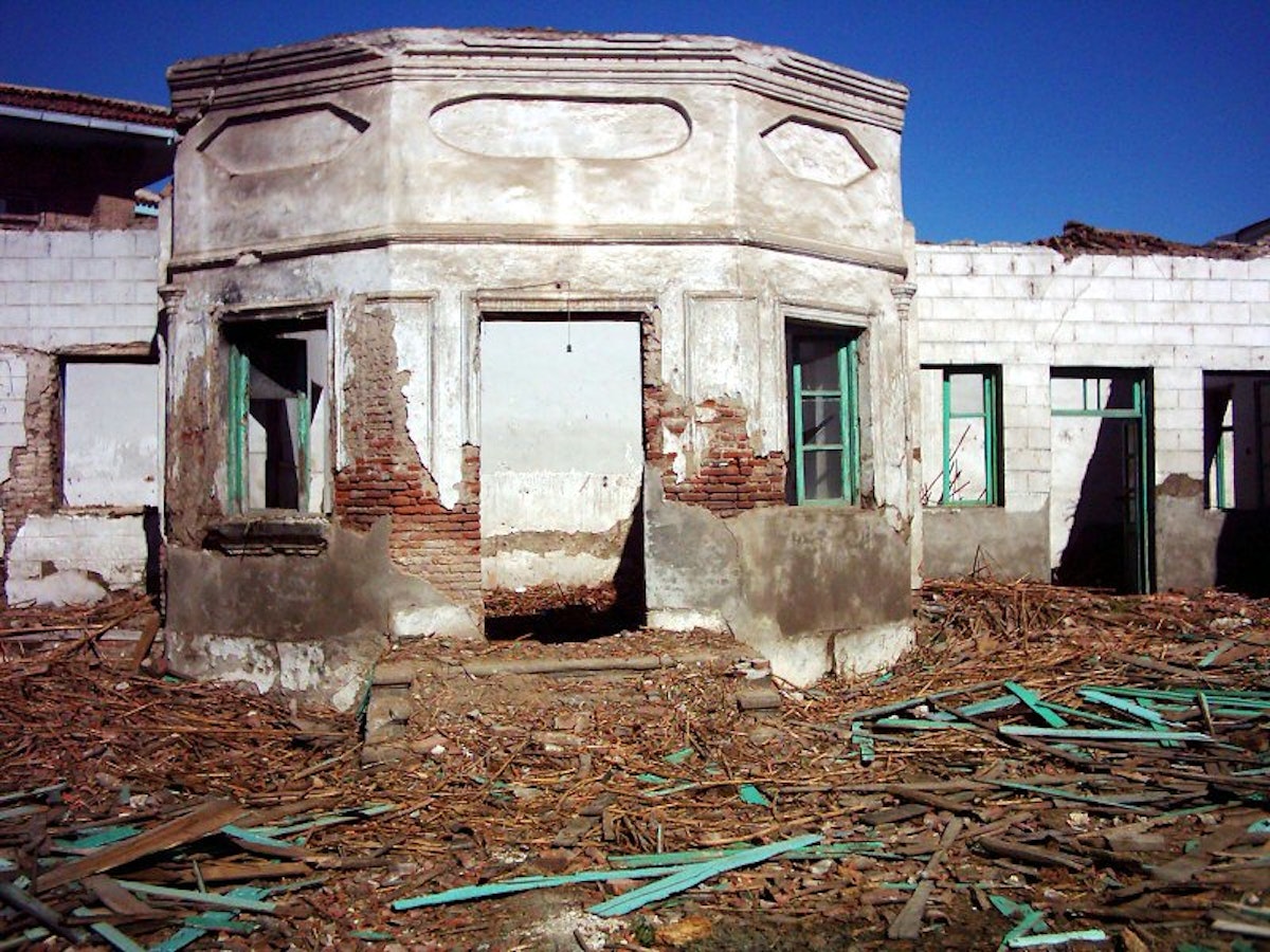 Under destruction...the houselike structure marking the resting place of Quddus, Babol, Iran, April 2004.