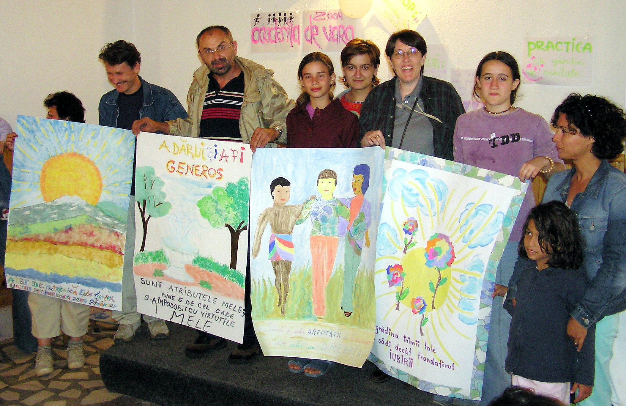 Presentation of drawings by children at the Baha'i summer school in Romania.